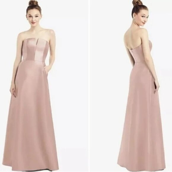 Alfred Sung Strapless Notch Bridesmaid Dress Toasted Sugar D774 NWT Size 2R - Picture 1 of 7